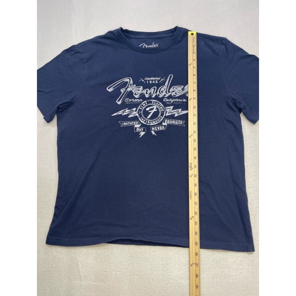 Fender Graphic Tee Large Navy Blue Lucky Brand Guitar Logo T-Shirt - Picture 5 of 5